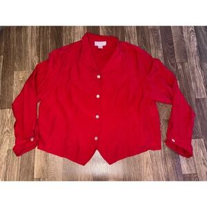 August Max Woman Red Silk Button Front Blazer Jacket Size‎ 18